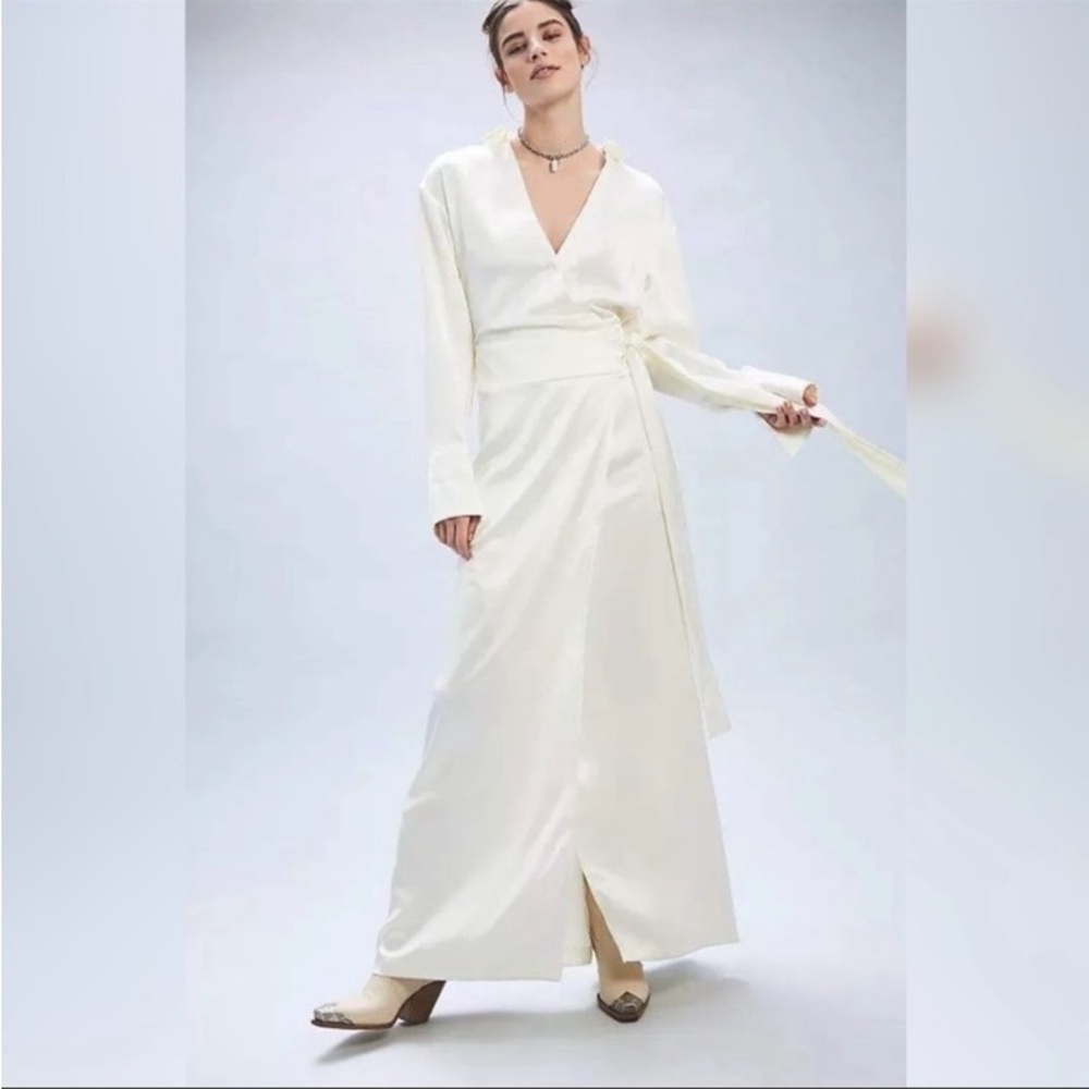 Free People Emma Satin Tuxedo Dress in Ivory Size XS New Without Tags